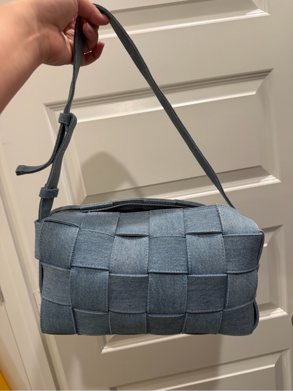 Bottega Venetta Brick Cassette Shoulder Bag Maxi Intrecciato Denim